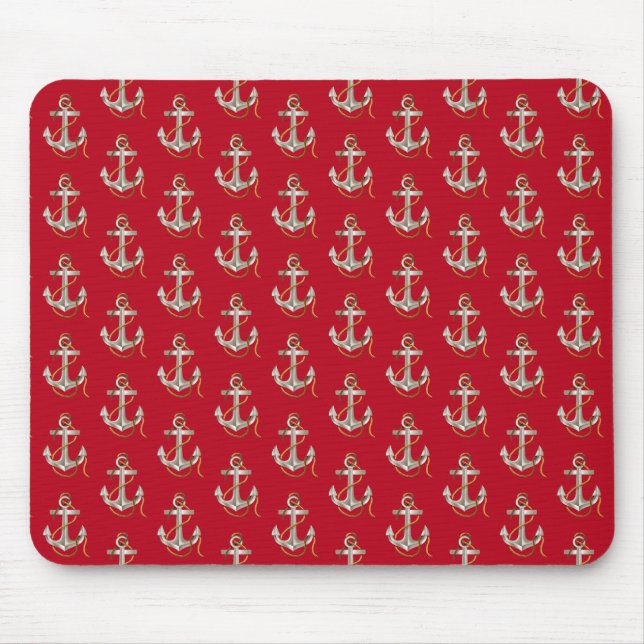 silberner nautischer Anker mit Seil Mousepad (Vorne)