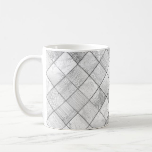 Silberner Patchwork-Look-Quilt-Muster Kaffeetasse (Links)