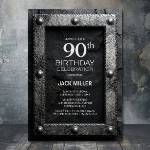 Silberner Rahmen Schwarze Schiefertafel 90. Geburt Einladung