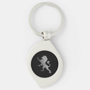 Silberner Royal Lion auf Schwarz  Schlüsselanhänger