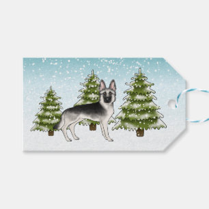 Silberner Sable Deutscher Schäferhund Blaues Winte Geschenkanhänger