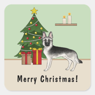Silberner Sable Deutscher Schäferhund Weihnachtsfe Quadratischer Aufkleber