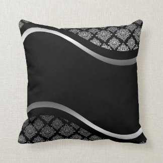 Silberner Satin-Damastschwarzstrudel Kissen