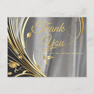 Silberner Satin & Goldene Blume Danke Postkarte