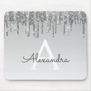 Silberner Schein-Glitzer-Monogramm-Name Mousepad
