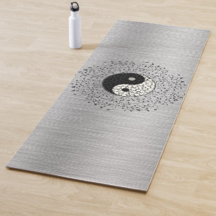 Silberner schimmernder Blattkranz Yin Yang Yoga Ma Yogamatte