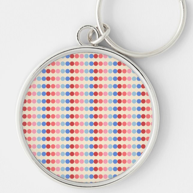 Silberner Schlüsselanhänger mit bunten Polka-Punkt (Vorne)