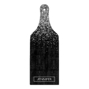 Silberner schwarzer Glitter-Mädchenname mit Monogr Schneidebrett