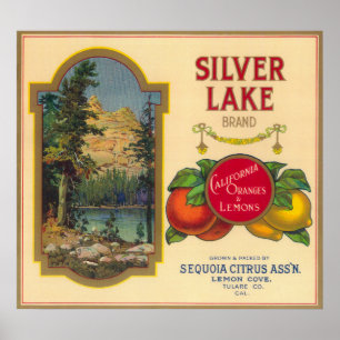 Silberner See orange LabelLemon Bucht, CA Poster