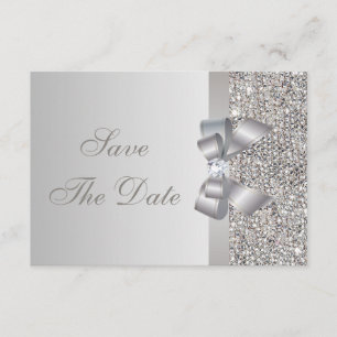 Silberner Sequins-Druckbogen u. Diamant Save the Save The Date