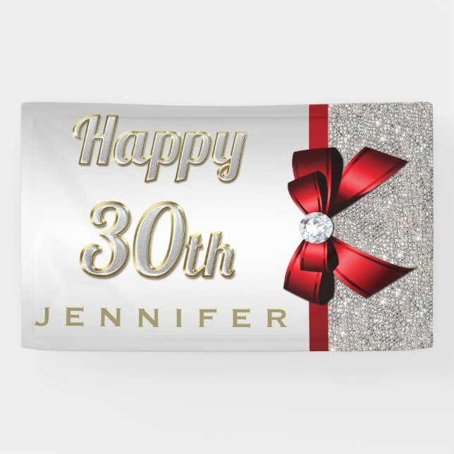 Silberner Sequins-roter Imitat-Bogen-30. Banner (Horizontal)
