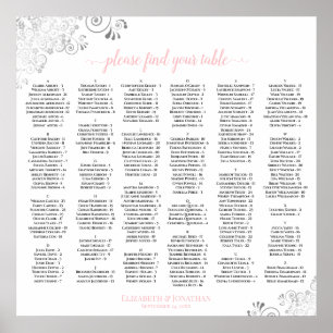 Silberner Spitzen-Schrift-Alphabetischer Sitzplan Poster
