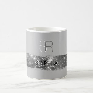 Silberner Stardust-Pinselstrich, Monogramm/Name, G Kaffeetasse