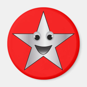 Silberner Stern mit lächelndem Gesicht Magnet