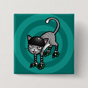 Silberner Tabby auf RollerSkates Button