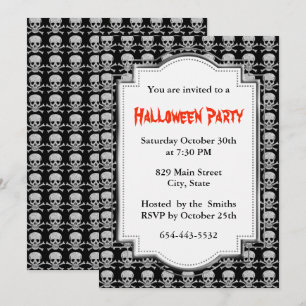 Silberner Totenkopf-und-Schädel-Halloween-Party Einladung