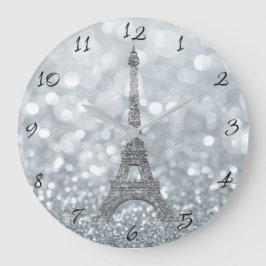 Silberner Turm-Zauber Glitzer-Schein-Paris Eiffel Große Wanduhr