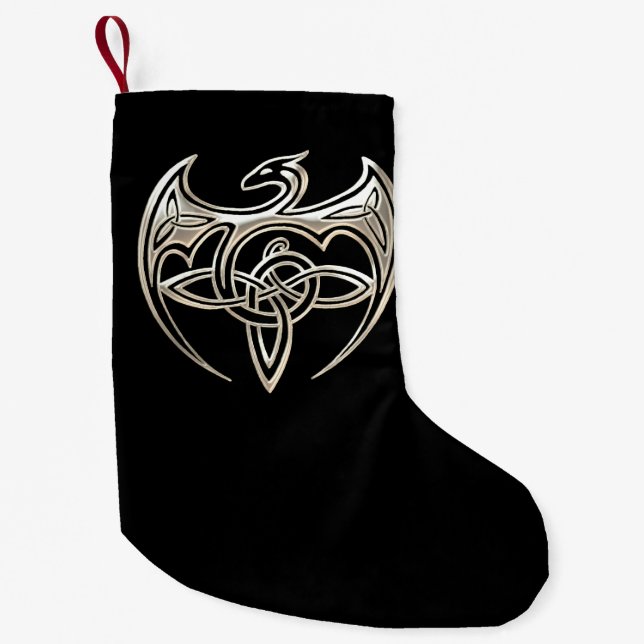 Silberner und schwarzer DracheTrine Celtic knotet Kleiner Weihnachtsstrumpf (Vorderseite)