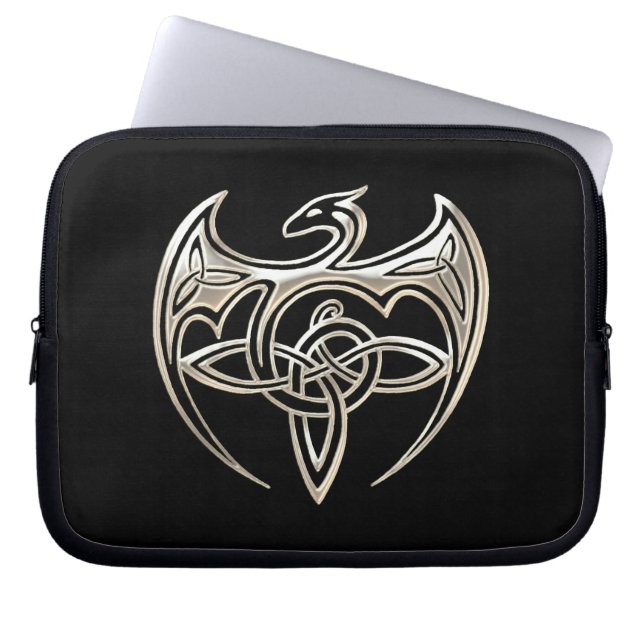 Silberner und schwarzer DracheTrine Celtic knotet Laptopschutzhülle (Vorderseite)