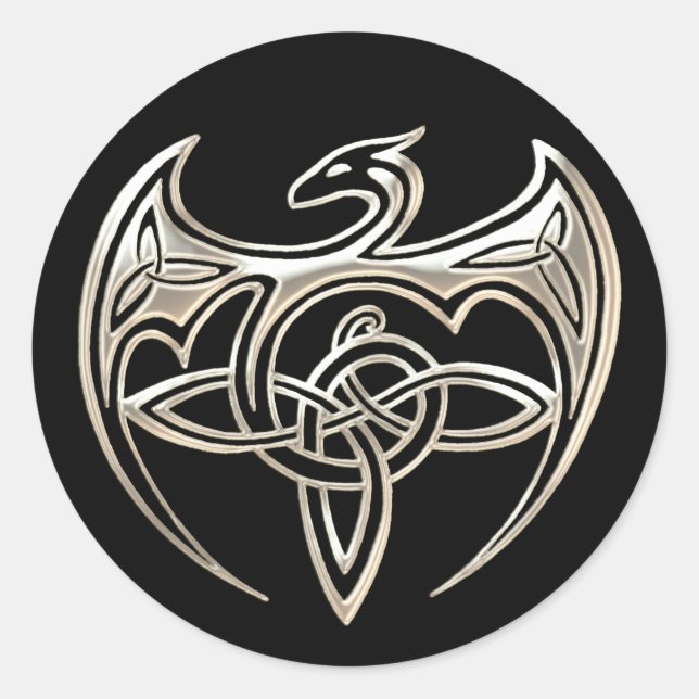 Silberner und schwarzer DracheTrine Celtic knotet Runder Aufkleber (Vorderseite)