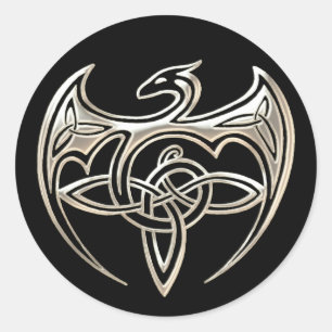 Silberner und schwarzer DracheTrine Celtic knotet Runder Aufkleber