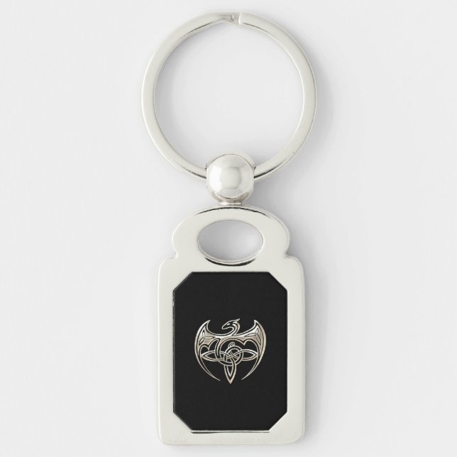 Silberner und schwarzer DracheTrine Celtic knotet Schlüsselanhänger (Vorderseite)