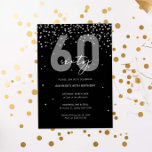 Silberner und schwarzer Glitzer funkeln 60. Geburt Einladung<br><div class="desc">Diese wunderschöne 60. Einladung enthält silberne Funkelscheiben auf schwarzem Hintergrund. Für eine erweiterte Anpassung dieses Designs,  z.B. das Ändern des Layouts,  des Schriftartes oder der Textgröße,  klicken Sie bitte auf den obigen Button "KENNEN". Bitte kontaktieren Sie mich für weitere Fragen!</div>