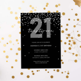 Silberner und schwarzer Glitzer funkeln am 21. Geb Einladung