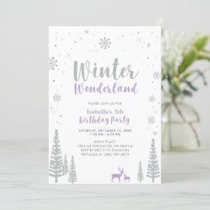 Silberner und violetter Winter Wonderland Mädchen- Einladung