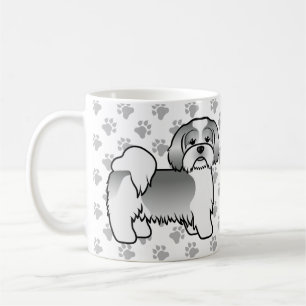 Silberner und weißer Lhasa Apso süßer Cartoon-Hund Kaffeetasse