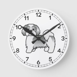 Silberner und weißer Lhasa Apso süßer Cartoon-Hund Runde Wanduhr