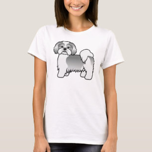 Silberner und weißer Lhasa Apso süßer Cartoon-Hund T-Shirt