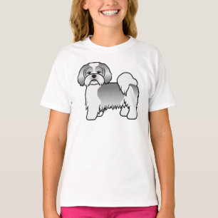Silberner und weißer Lhasa Apso süßer Cartoon-Hund T-Shirt