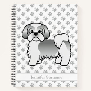 Silberner und weißer Shih Tzu Cartoon-Hund & Name Notizbuch
