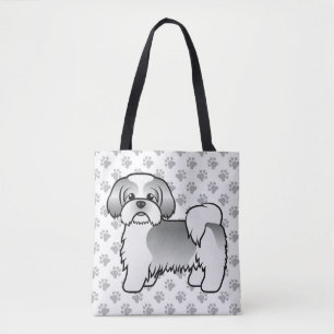 Silberner und weißer Shih Tzu Cartoon-Hund & Pfote Tasche