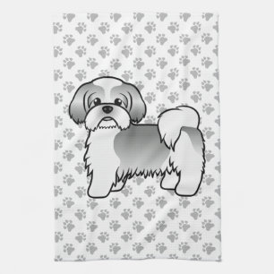 Silberner und weißer Shih Tzu süßer Cartoon-Hund Geschirrtuch