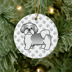 Silberner und weißer Shih Tzu süßer Cartoon-Hund Keramik Ornament