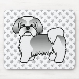 Silberner und weißer Shih Tzu süßer Cartoon-Hund Mousepad