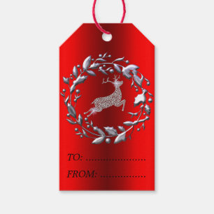 Silberner Weihnachtskranz und Rentier Geschenkanhänger