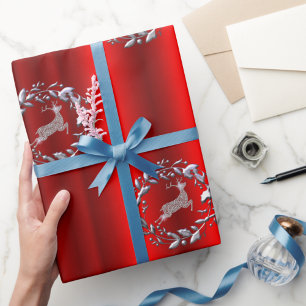 Silberner Weihnachtskranz und Rentier Geschenkpapier
