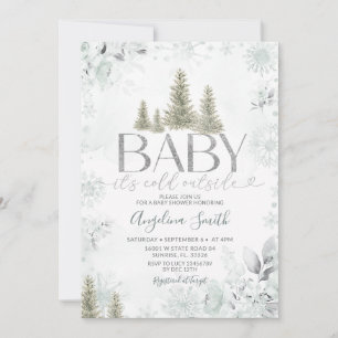Silberner Winter-Salbei-Wald-Weihnachts-Baby-Showe Einladung
