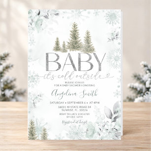 Silberner Winter-Salbei-Wald-Weihnachts-Baby-Showe Einladung