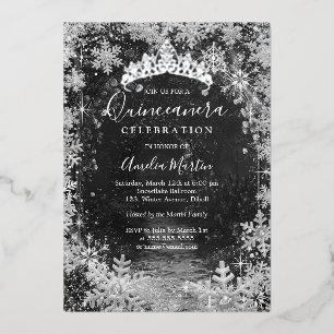 Silberner Winter-Schneeflocken-Garten-Quinceanera Folieneinladung