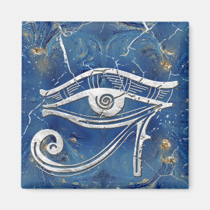 Silbernes ägyptisches Auge von Horus auf blauem Magnet