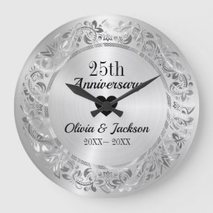 Silbernes Blumenornament Große Wanduhr