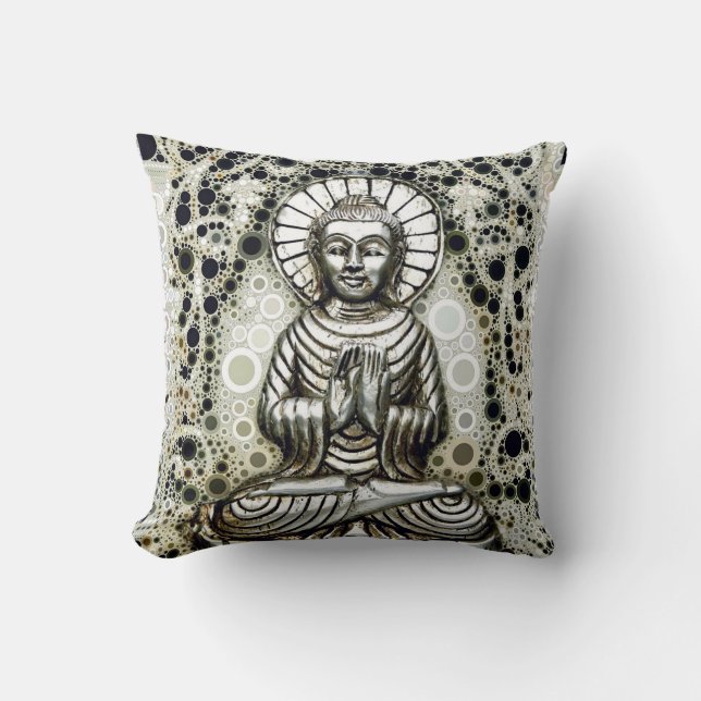 Silbernes Buddha-Wurfs-Kissen Kissen (Vorderseite)