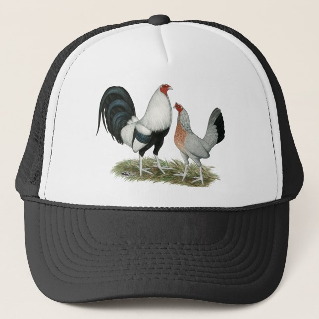 Silbernes Duckwing Gamefowl Truckerkappe (Vorderseite)