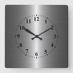 Silbernes Edelstahl-Metall Quadratische Wanduhr