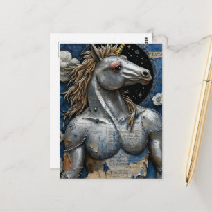 Silbernes Einhorn mit Muskel-Collage Postkarte
