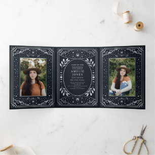 Silbernes Elegantes Tarot-Foto-Abschlussfeier  Dreifach Gefaltete Einladung